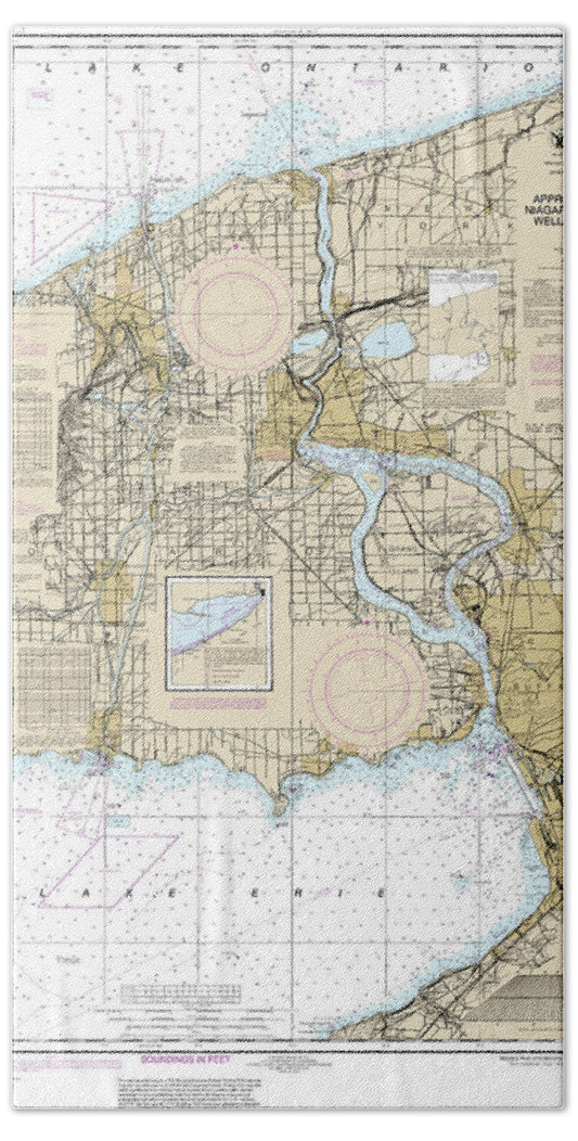 Nautical Chart-14822 Approaches-niagara River-welland Canal - Bath Towel
