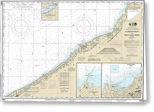 Nautical Chart-14823 Sturgeon Point-twentymile Creek, Dunkirk Harbor, Barcelona Harbor - Greeting Card