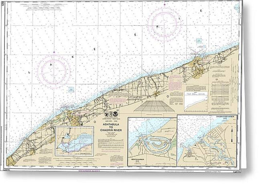 Nautical Chart-14825 Ashtabula-chagrin River, Mentor Harbor, Chagrin River - Greeting Card