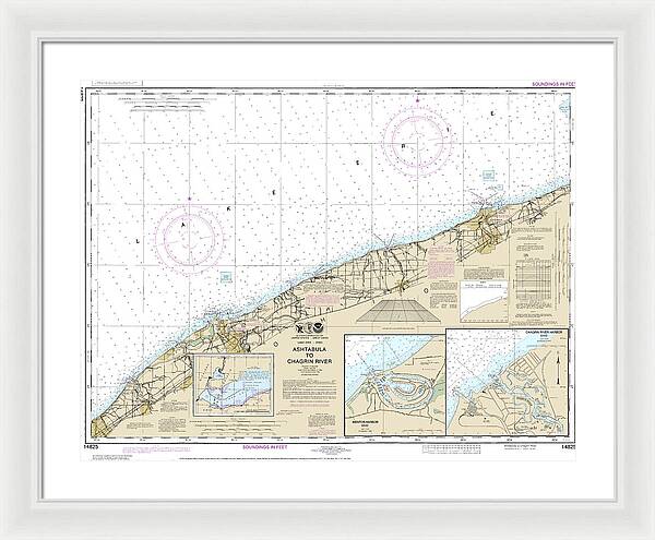 Nautical Chart-14825 Ashtabula-chagrin River, Mentor Harbor, Chagrin River - Framed Print
