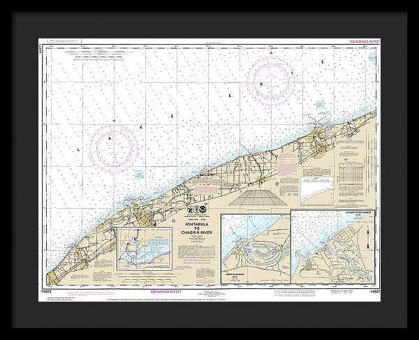 Nautical Chart-14825 Ashtabula-chagrin River, Mentor Harbor, Chagrin River - Framed Print