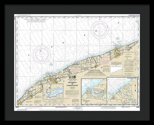 Nautical Chart-14825 Ashtabula-chagrin River, Mentor Harbor, Chagrin River - Framed Print