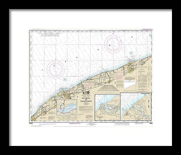 Nautical Chart-14825 Ashtabula-chagrin River, Mentor Harbor, Chagrin River - Framed Print