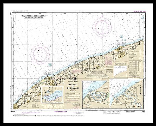 Nautical Chart-14825 Ashtabula-chagrin River, Mentor Harbor, Chagrin River - Framed Print