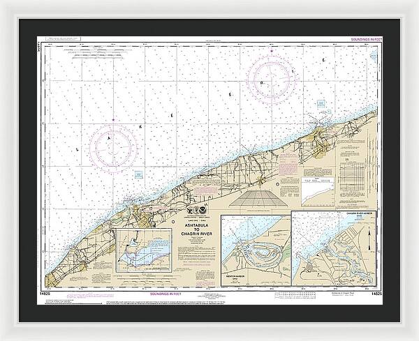Nautical Chart-14825 Ashtabula-chagrin River, Mentor Harbor, Chagrin River - Framed Print