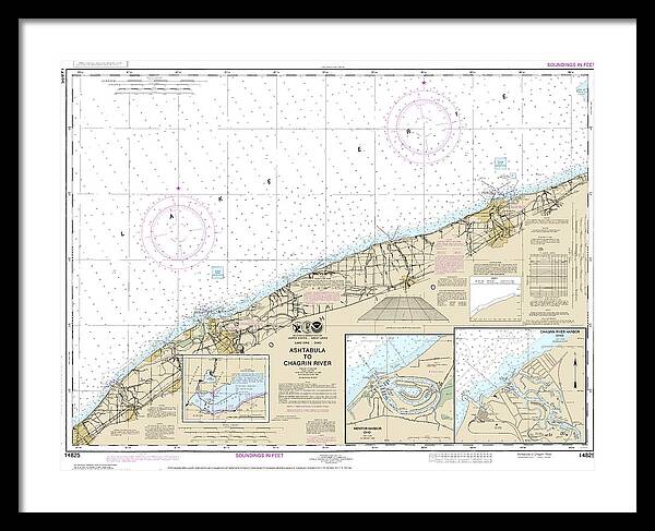 Nautical Chart-14825 Ashtabula-chagrin River, Mentor Harbor, Chagrin River - Framed Print