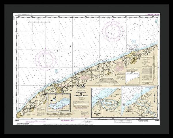 Nautical Chart-14825 Ashtabula-chagrin River, Mentor Harbor, Chagrin River - Framed Print
