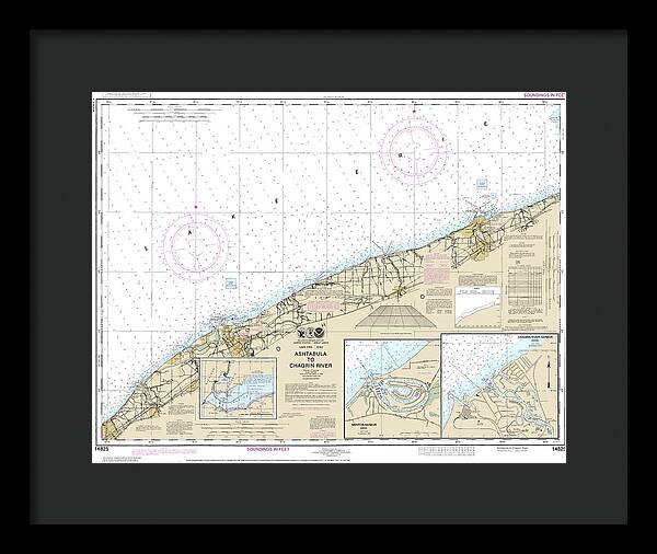 Nautical Chart-14825 Ashtabula-chagrin River, Mentor Harbor, Chagrin River - Framed Print