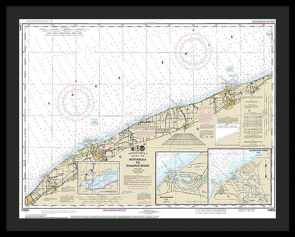 Nautical Chart-14825 Ashtabula-chagrin River, Mentor Harbor, Chagrin River - Framed Print