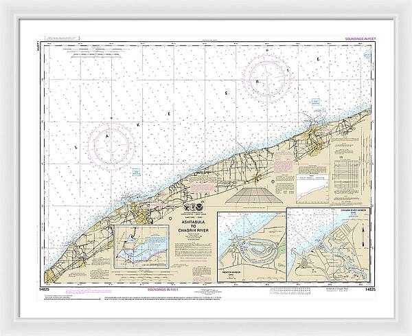 Nautical Chart-14825 Ashtabula-chagrin River, Mentor Harbor, Chagrin River - Framed Print