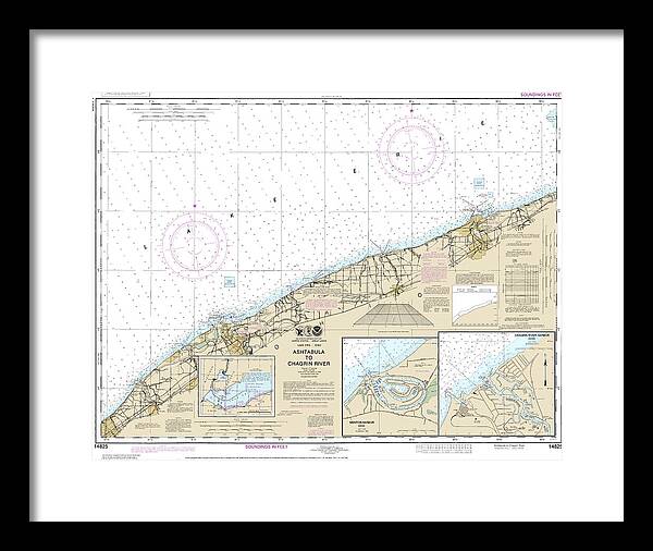 Nautical Chart-14825 Ashtabula-chagrin River, Mentor Harbor, Chagrin River - Framed Print