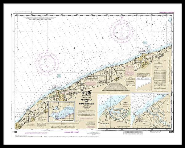 Nautical Chart-14825 Ashtabula-chagrin River, Mentor Harbor, Chagrin River - Framed Print