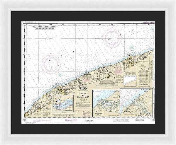 Nautical Chart-14825 Ashtabula-chagrin River, Mentor Harbor, Chagrin River - Framed Print