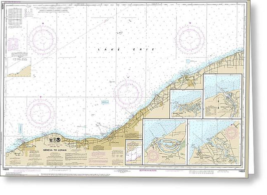 Nautical Chart-14829 Geneva-lorain, Beaver Creek, Rocky River, Mentor Harbor, Chagrin River - Greeting Card