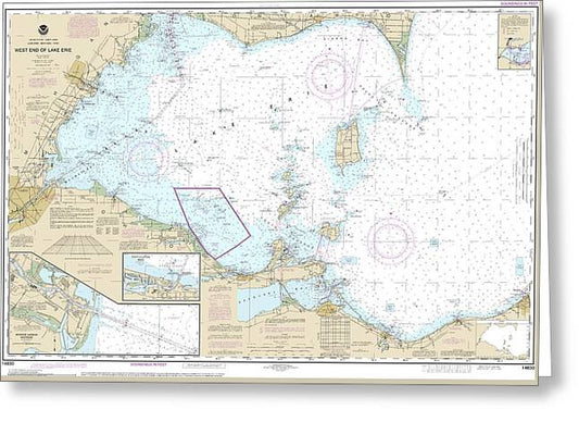 Nautical Chart-14830 West End-lake Erie, Port Clinton Harbor, Monroe Harbor, Lorain-detriot River, Vermilion - Greeting Card