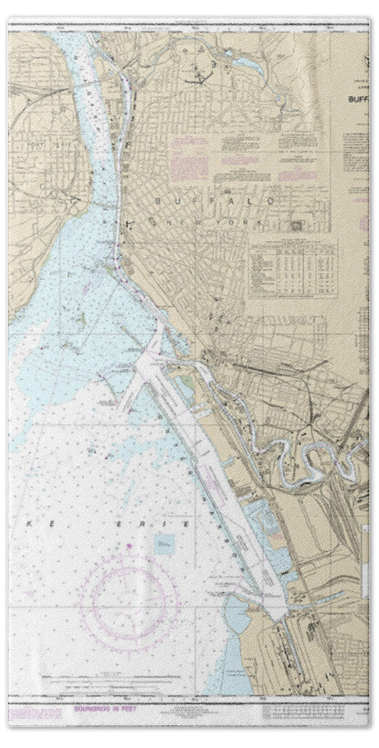 Nautical Chart-14833 Buffalo Harbor - Bath Towel