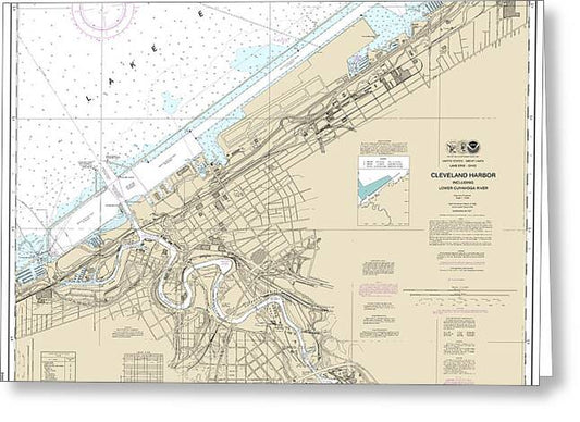 Nautical Chart-14839 Cleveland Harbor, Including Lower Cuyahoga River - Greeting Card