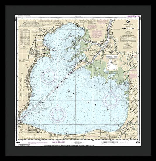 Nautical Chart-14850 Lake St Clair - Framed Print
