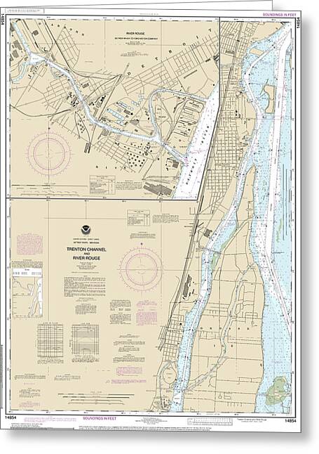 Nautical Chart-14854 Trenton Channel-river Rouge, River Rouge - Greeting Card