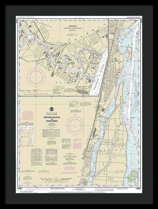 Nautical Chart-14854 Trenton Channel-river Rouge, River Rouge - Framed Print