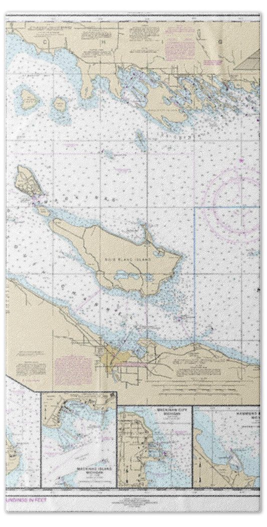 Nautical Chart-14881 Detour Passage-waugoshance Pt, Hammond Bay Harbor, Mackinac Island, Cheboygan, Mackinaw City, St Lgnace - Bath Towel