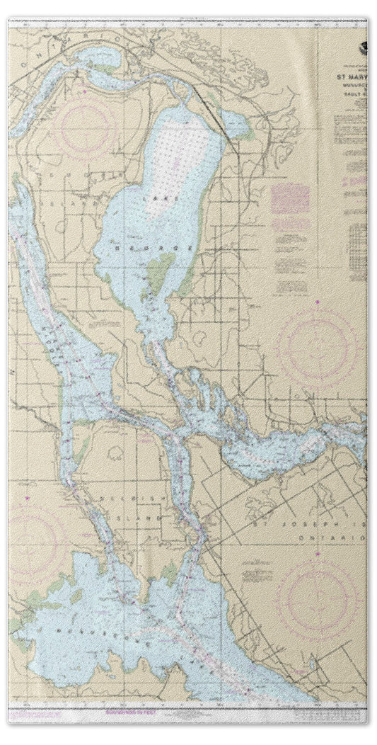 Nautical Chart-14883 St Marys River - Munuscong Lake-sault Ste Marie - Bath Towel