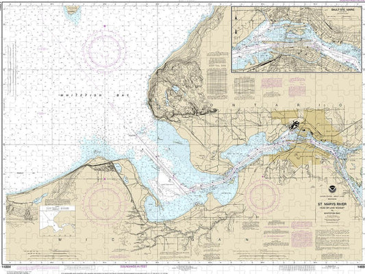 Nautical Chart-14884 St Marys River - Head-lake Nicolet-whitefish Bay, Sault Ste Marie - Puzzle