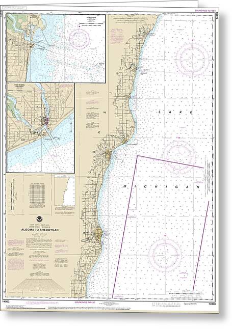 Nautical Chart-14903 Algoma-sheboygan, Kewaunee, Two Rivers - Greeting Card