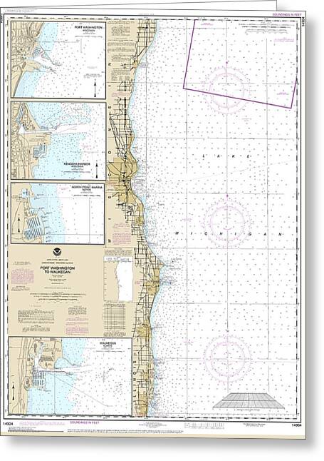 Nautical Chart-14904 Port Washington-waukegan, Kenosha, North Point Marina, Port Washington, Waukegan - Greeting Card
