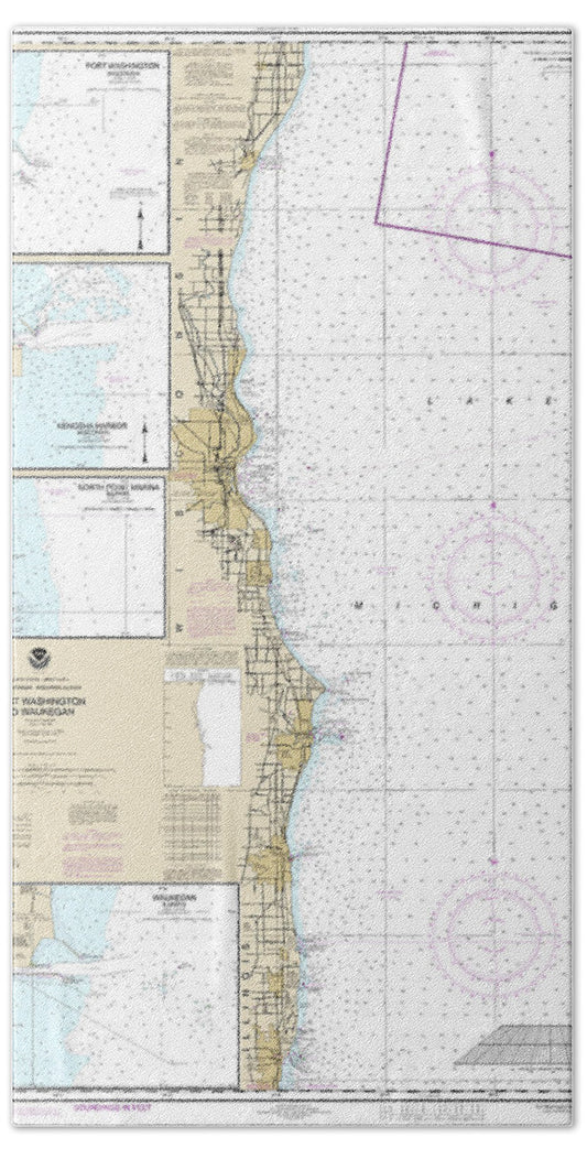 Nautical Chart-14904 Port Washington-waukegan, Kenosha, North Point Marina, Port Washington, Waukegan - Bath Towel