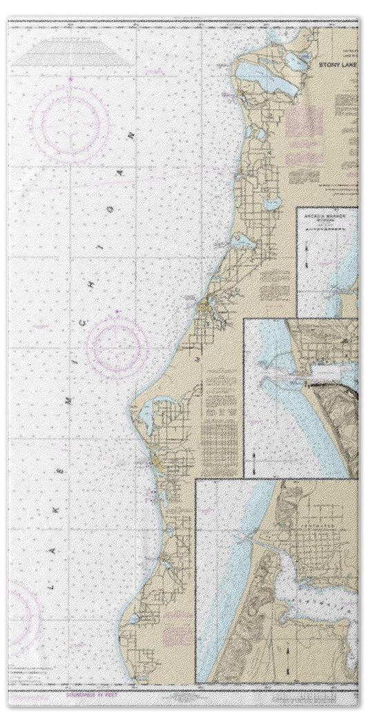 Nautical Chart-14907 Stony Lake-point Betsie, Pentwater, Arcadia, Frankfort - Bath Towel