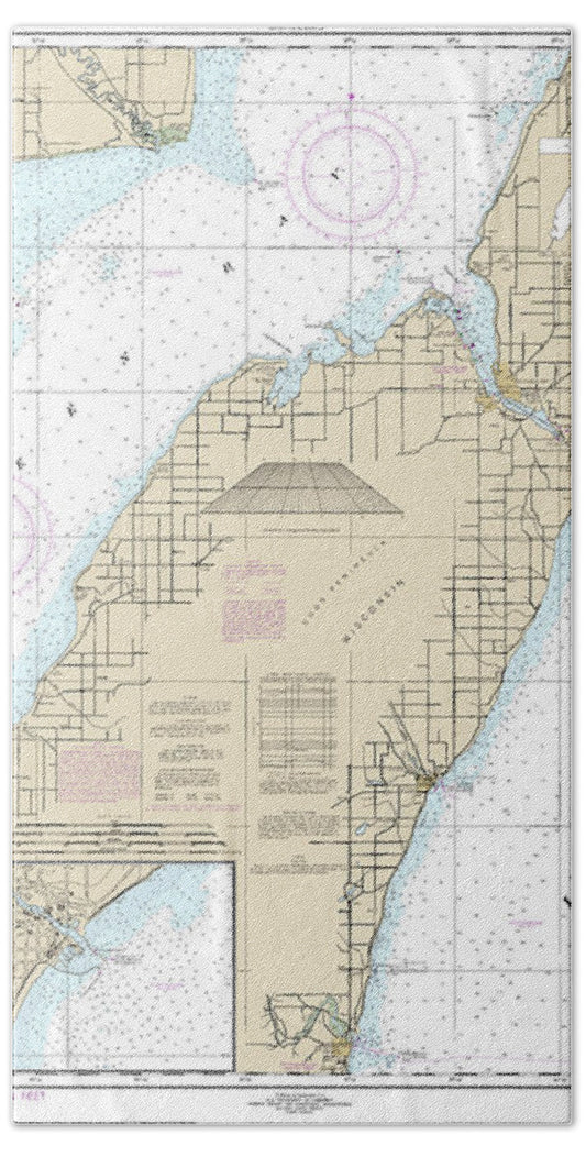 Nautical Chart-14910 Lower Green Bay, Oconto Harbor, Algoma - Bath Towel