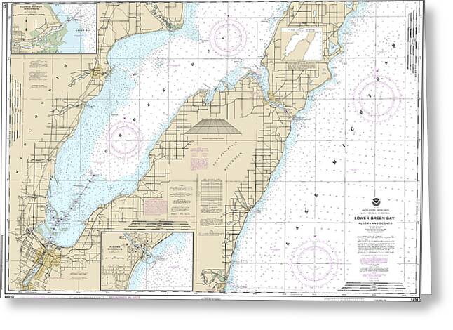 Nautical Chart-14910 Lower Green Bay, Oconto Harbor, Algoma - Greeting Card