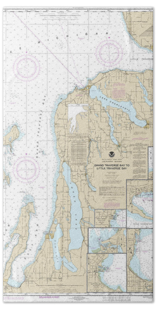 Nautical Chart-14913 Grand Traverse Bay-little Traverse Bay, Harobr Springs, Petoskey, Elk Rapids, Suttons Bay, Northport, Traverse City - Bath Towel