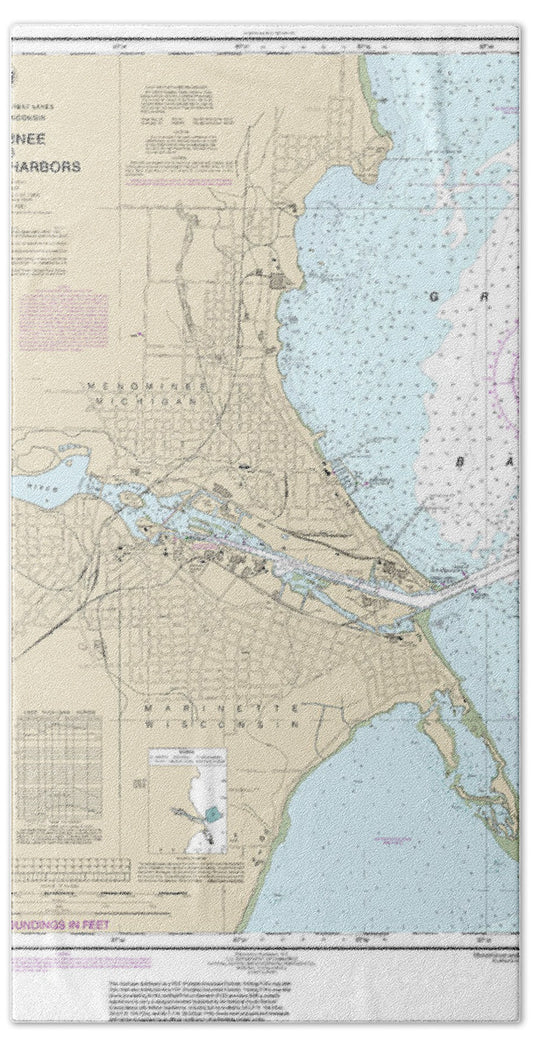 Nautical Chart-14917 Menominee-marinette Harbors - Bath Towel