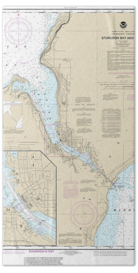 Nautical Chart-14919 Sturgeon Bay-canal, Sturgeon Bay - Bath Towel