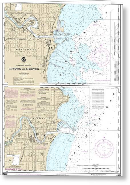 Nautical Chart-14922 Manitowoc-sheboygan - Greeting Card
