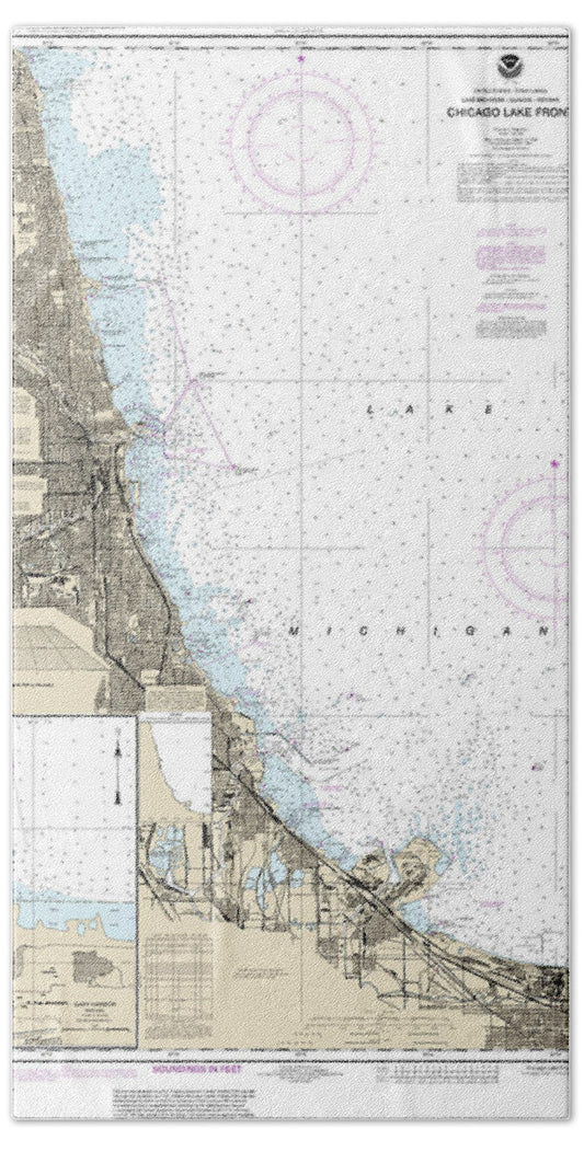 Nautical Chart-14927 Chicago Lake Front, Gary Harbor - Bath Towel