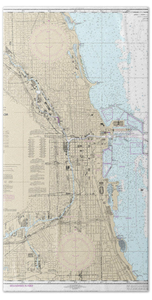 Nautical Chart-14928 Chicago Harbor - Bath Towel