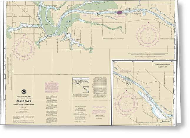 Nautical Chart-14931 Grand River From Dermo Bayou-bass River - Greeting Card