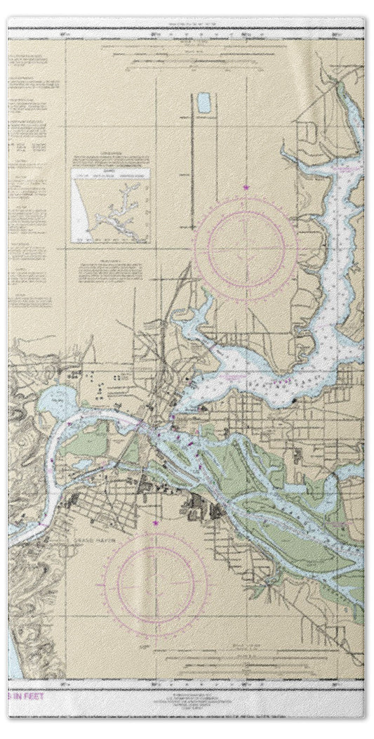 Nautical Chart-14933 Grand Haven, Including Spring Lake-lower Grand River - Bath Towel