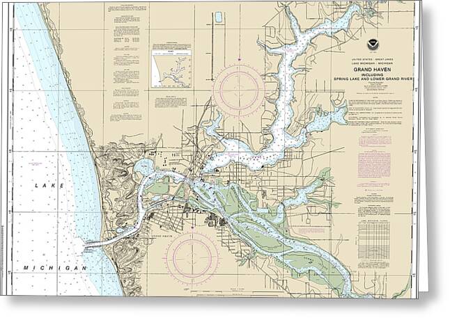 Nautical Chart-14933 Grand Haven, Including Spring Lake-lower Grand River - Greeting Card