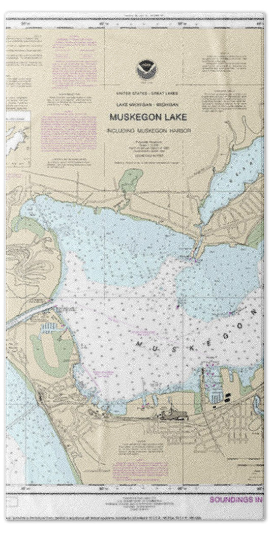 Nautical Chart-14934 Muskegon Lake-muskegon Harbor - Bath Towel