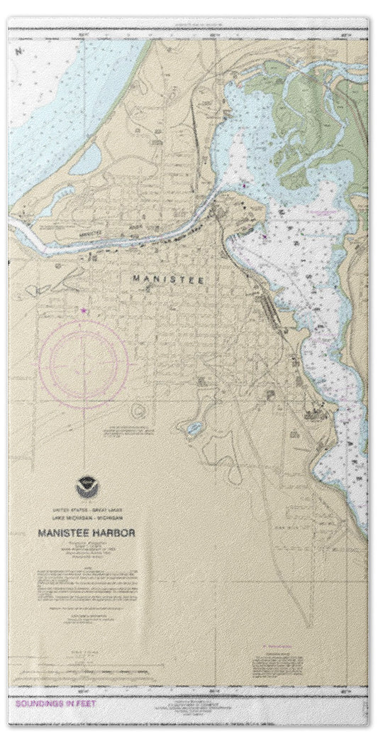 Nautical Chart-14938 Manistee Harbor-manistee Lake - Bath Towel