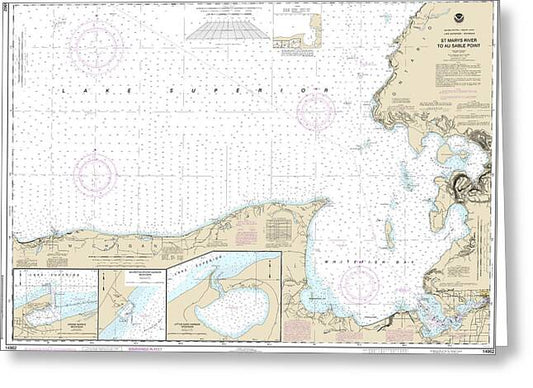 Nautical Chart-14962 St Marys River-au Sable Point, Whitefish Point, Little Lake Harbors, Grand Marais Harbor - Greeting Card
