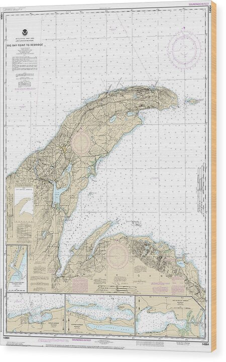 Nautical Chart-14964 Big Bay Point-redridge, Grand Traverse Bay Harbor, Lac La Belle Harbor, Copper-eagle Harbors - Wood Print