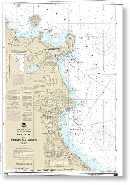 Nautical Chart-14970 Marquette-presque Isle Harbors - Greeting Card