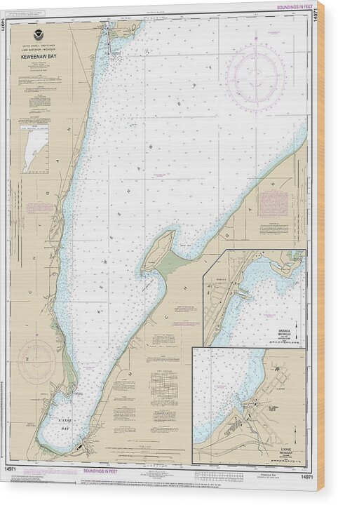 Nautical Chart-14971 Keweenaw Bay, Lanse-baraga Harbors - Wood Print