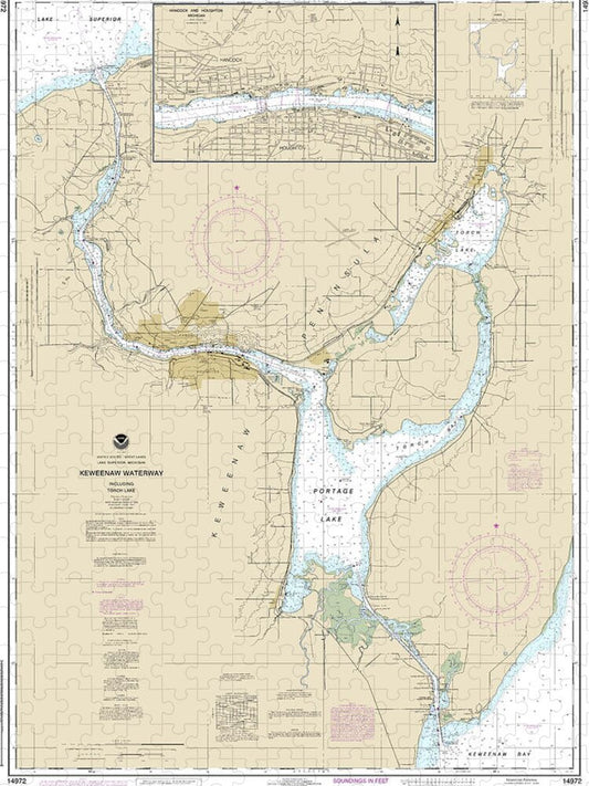Nautical Chart-14972 Keweenaw Waterway, Including Torch Lake, Hancock-houghton - Puzzle