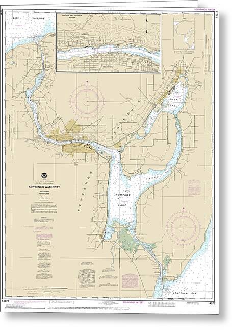 Nautical Chart-14972 Keweenaw Waterway, Including Torch Lake, Hancock-houghton - Greeting Card